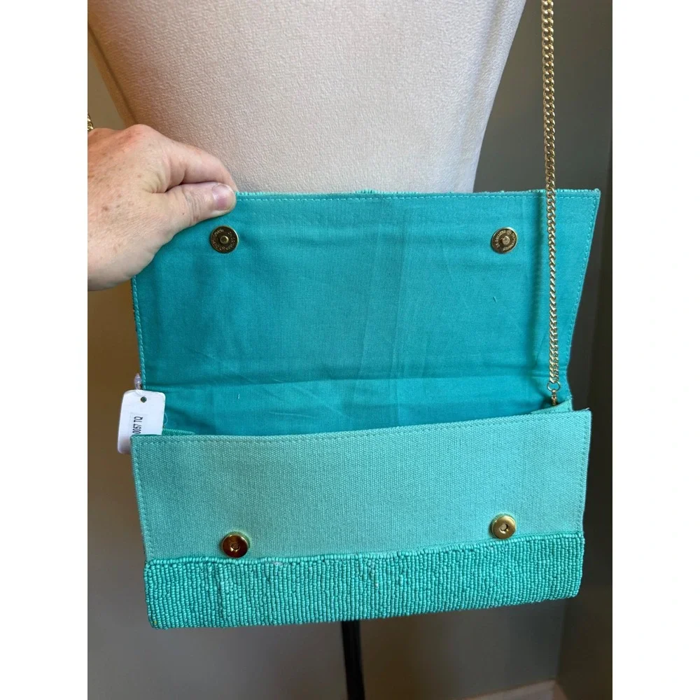 Turquoise Beaded Rainbow Smiley Flower Crossbody Clutch Bag whimsi boho Y2K colo